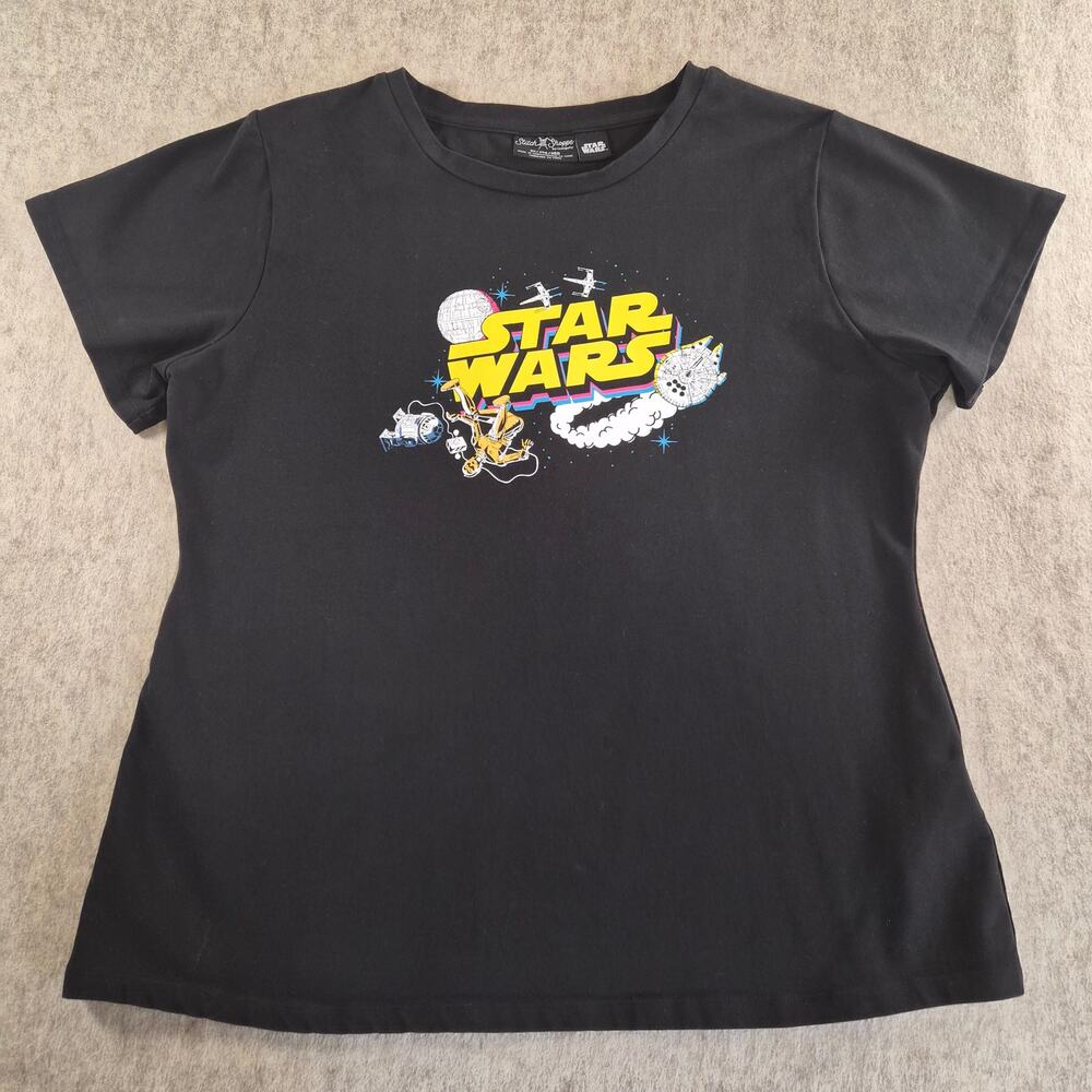 LOUNGEFLY STITCH SHOPPE STAR WARS LOGO ARIANA SHORT SLEEVE TOP